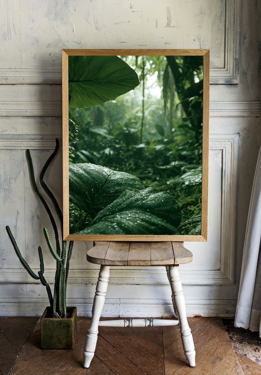 Rainforest Leaves Photography Poster. — room view 1