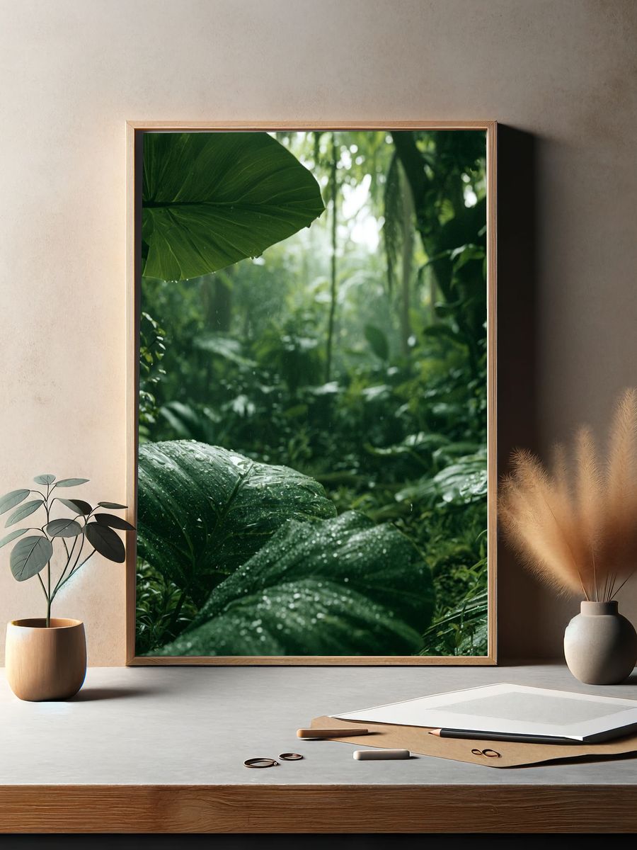 Rainforest Leaves Photography Poster. — room view 2