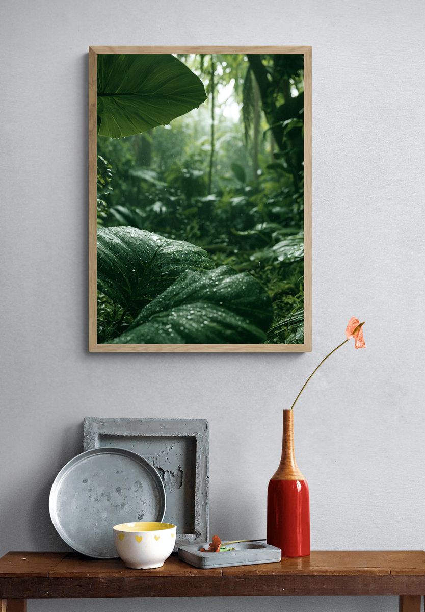 Rainforest Leaves Photography Poster. — room view 3
