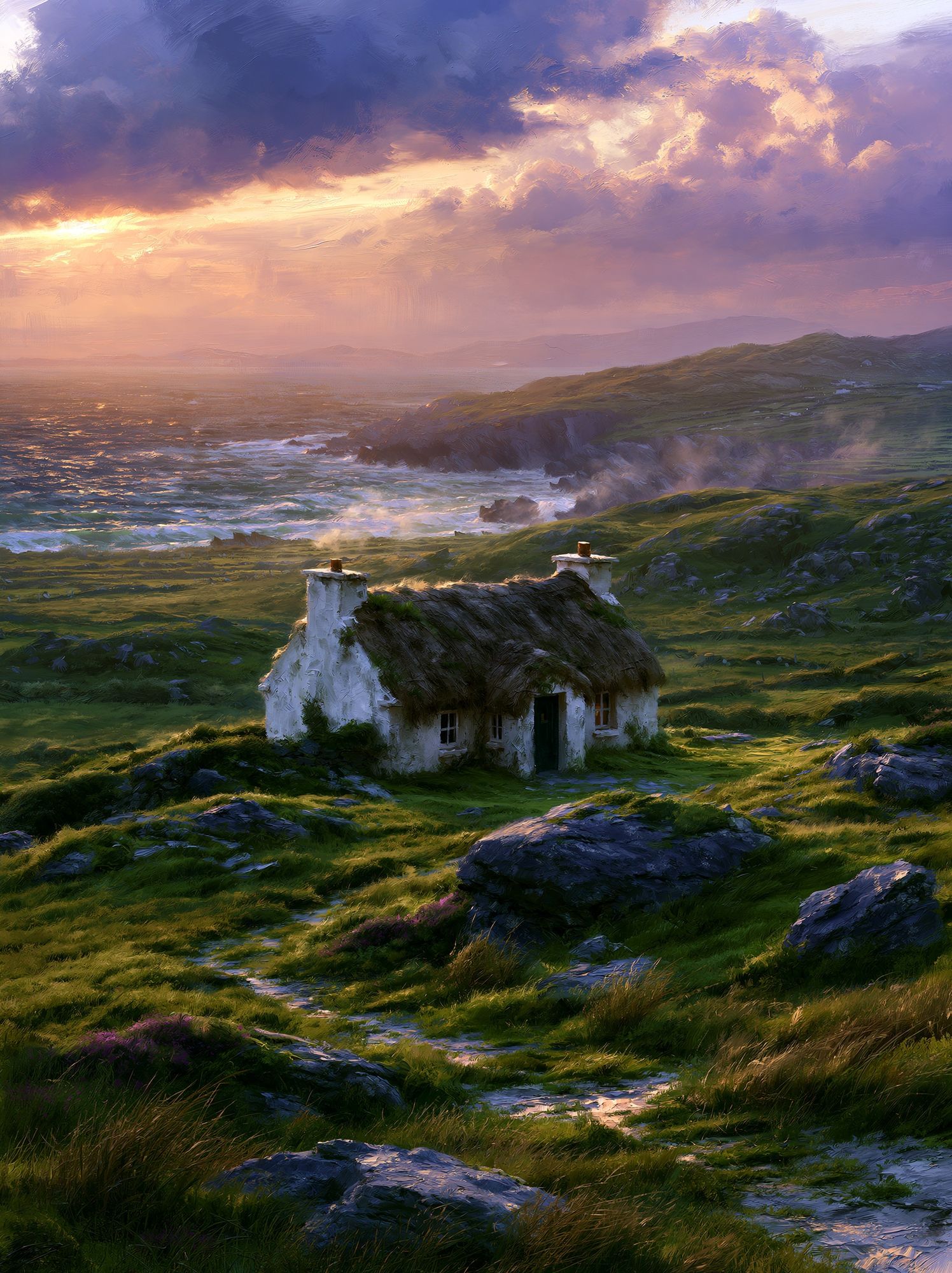 Coastal Cottage Sunset Print. poster detail