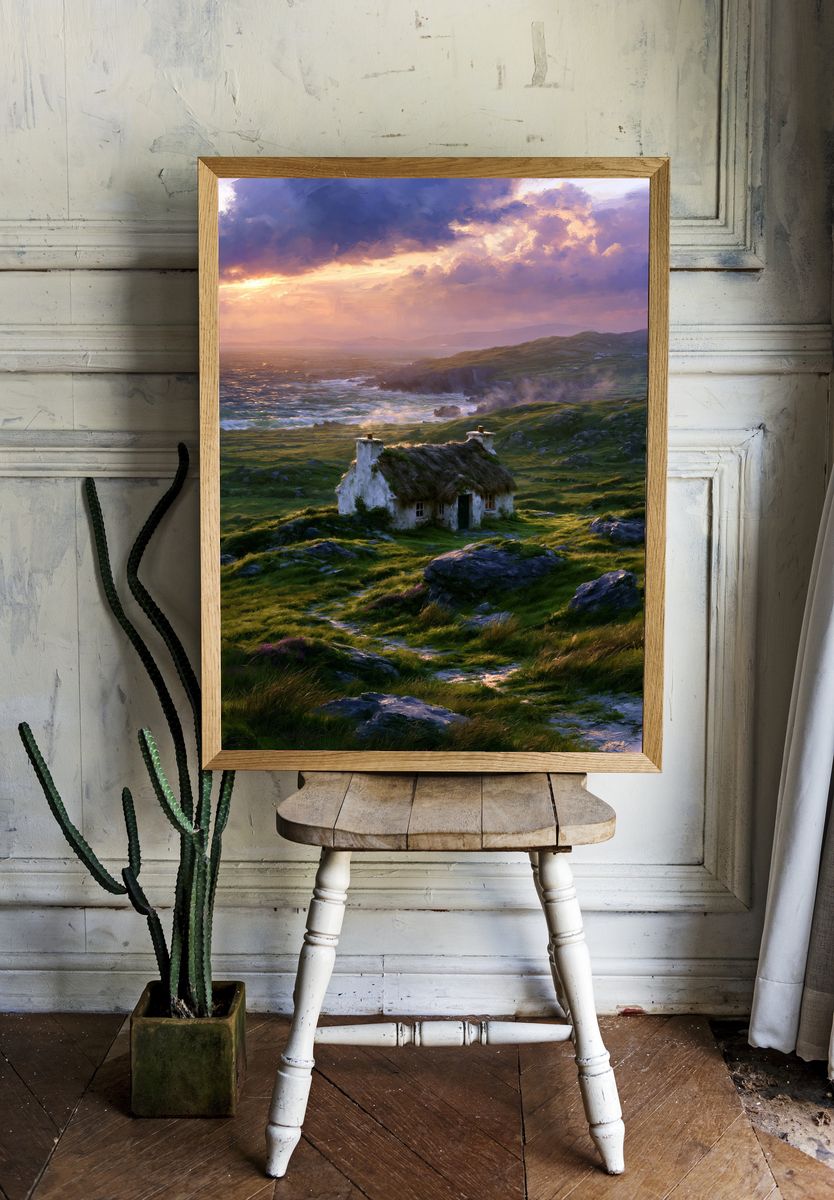 Coastal Cottage Sunset Print. — room view 1