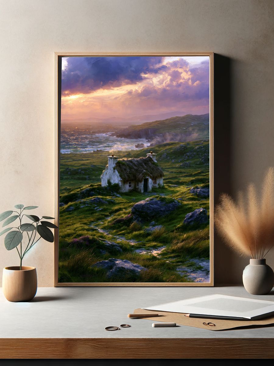 Coastal Cottage Sunset Print. — room view 2
