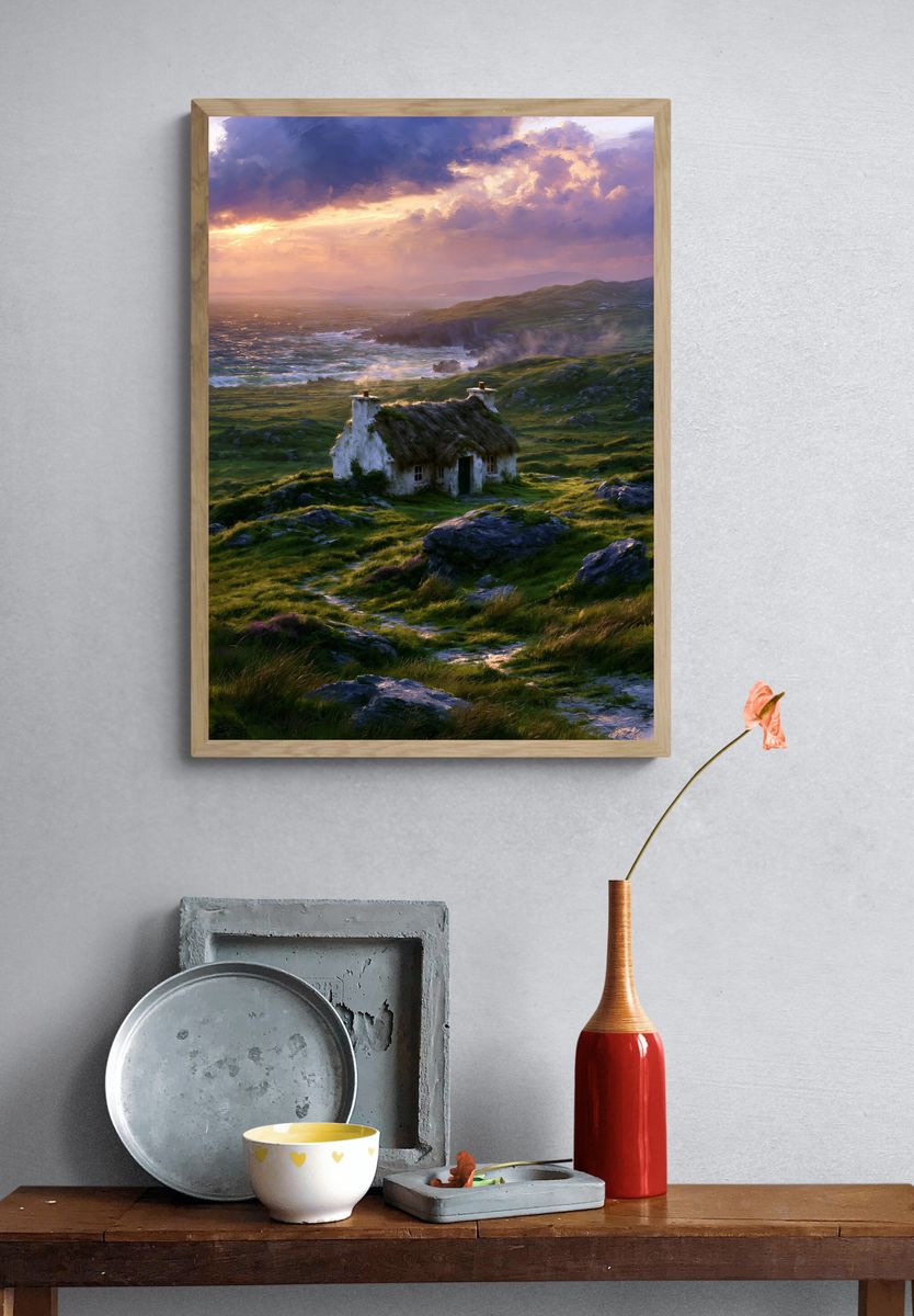 Coastal Cottage Sunset Print. — room view 3