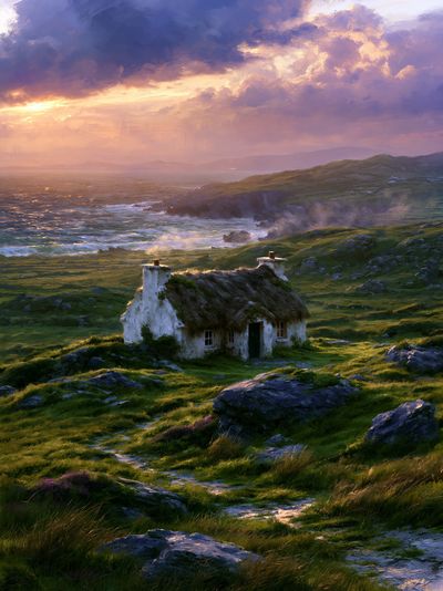 Coastal Cottage Sunset Print.