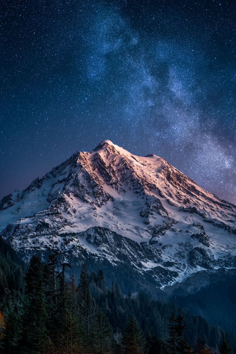 Snowy Mountain Under Starry Sky Poster. poster detail