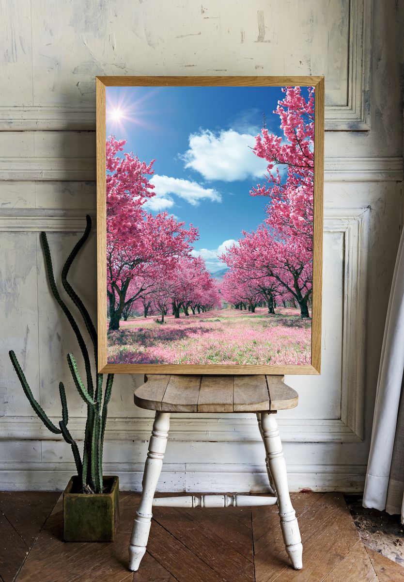 Pink Cherry Blossom Orchard Poster. room preview