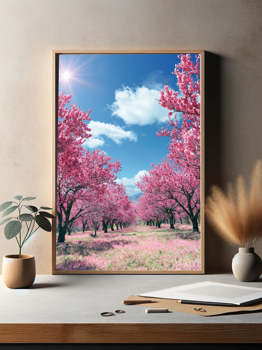 Pink Cherry Blossom Orchard Poster. — room view 2