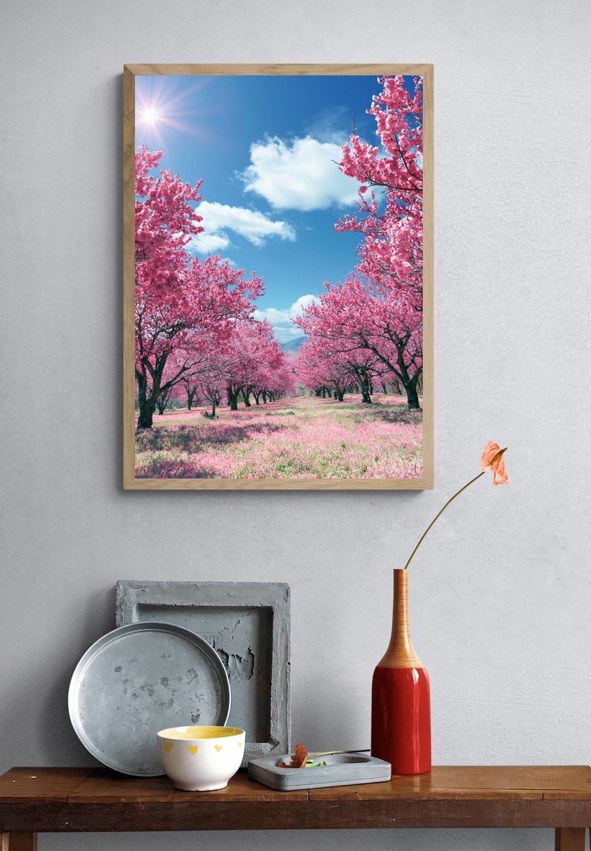Pink Cherry Blossom Orchard Poster. — room view 3