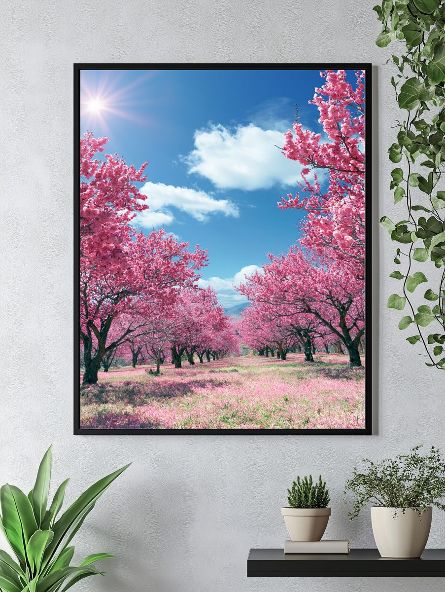 Pink Cherry Blossom Orchard Poster. — room view 4