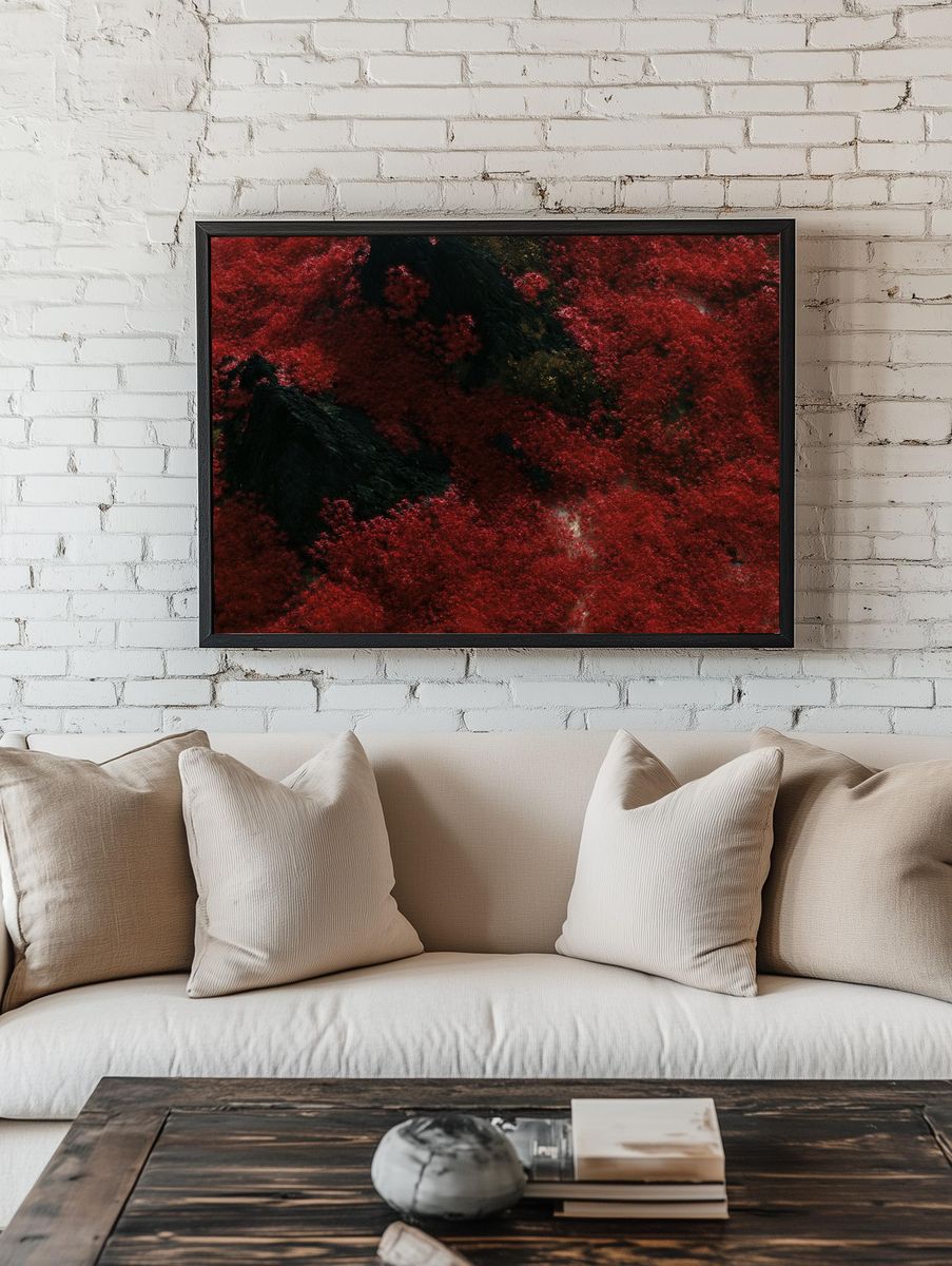 Crimson Forest Abstract Landscape Print. room preview