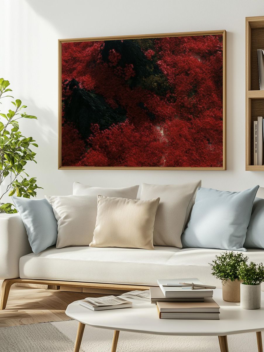 Crimson Forest Abstract Landscape Print. — room view 2
