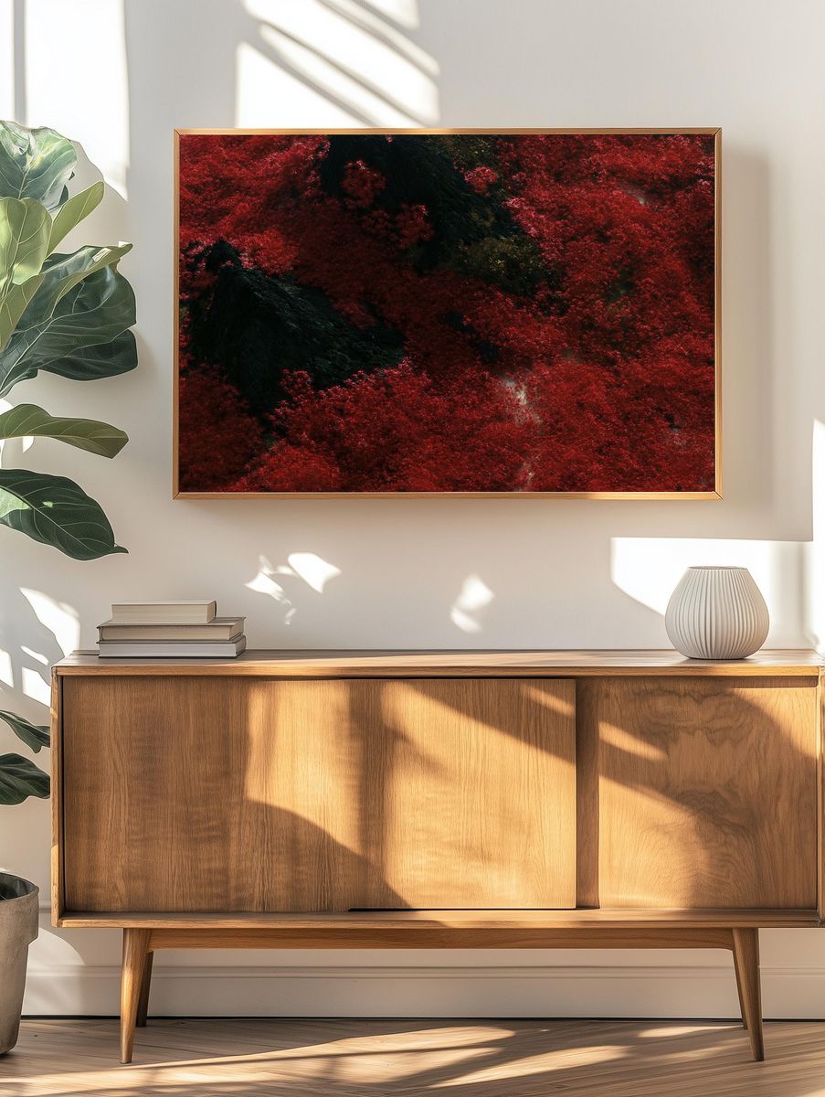 Crimson Forest Abstract Landscape Print. — room view 3