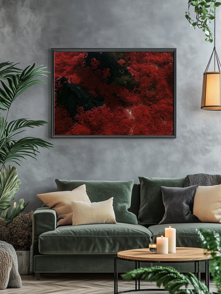 Crimson Forest Abstract Landscape Print. — room view 4