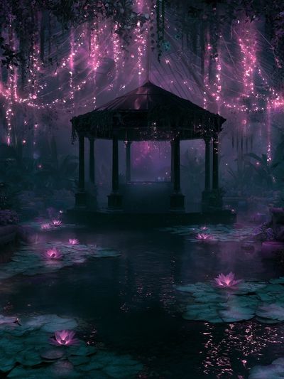 Enchanted Moonlit Garden Print. poster