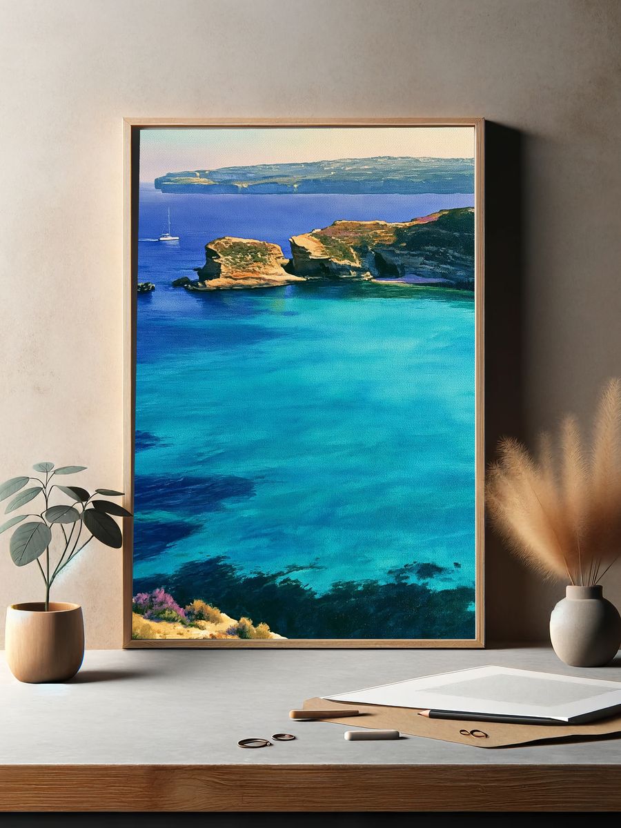 Mediterranean Cliffs Coastal Print. — room view 2