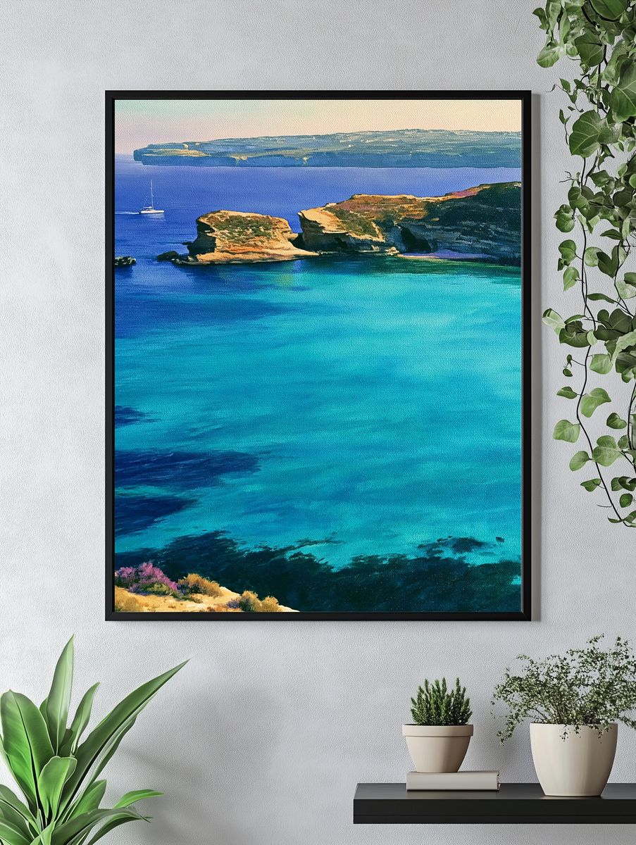 Mediterranean Cliffs Coastal Print. — room view 4
