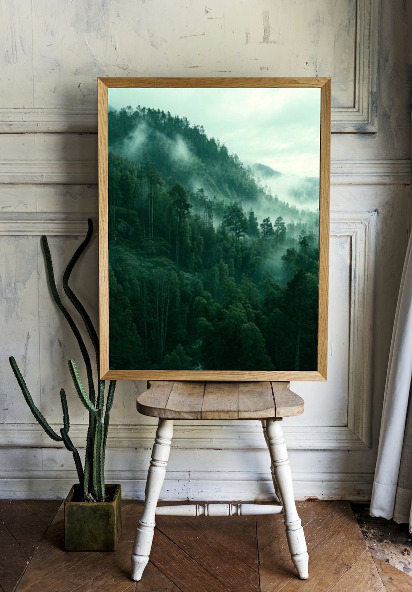 Misty Forest Landscape Poster. room preview