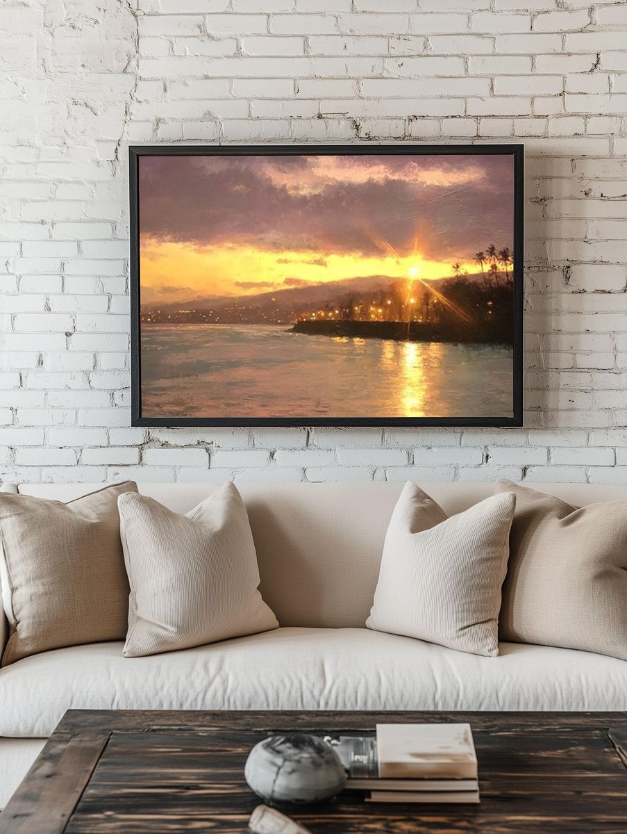 Golden Coastal Sunset Print. — room view 1