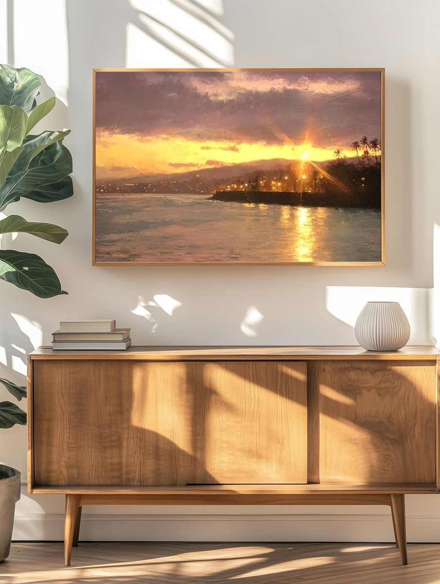 Golden Coastal Sunset Print. — room view 3