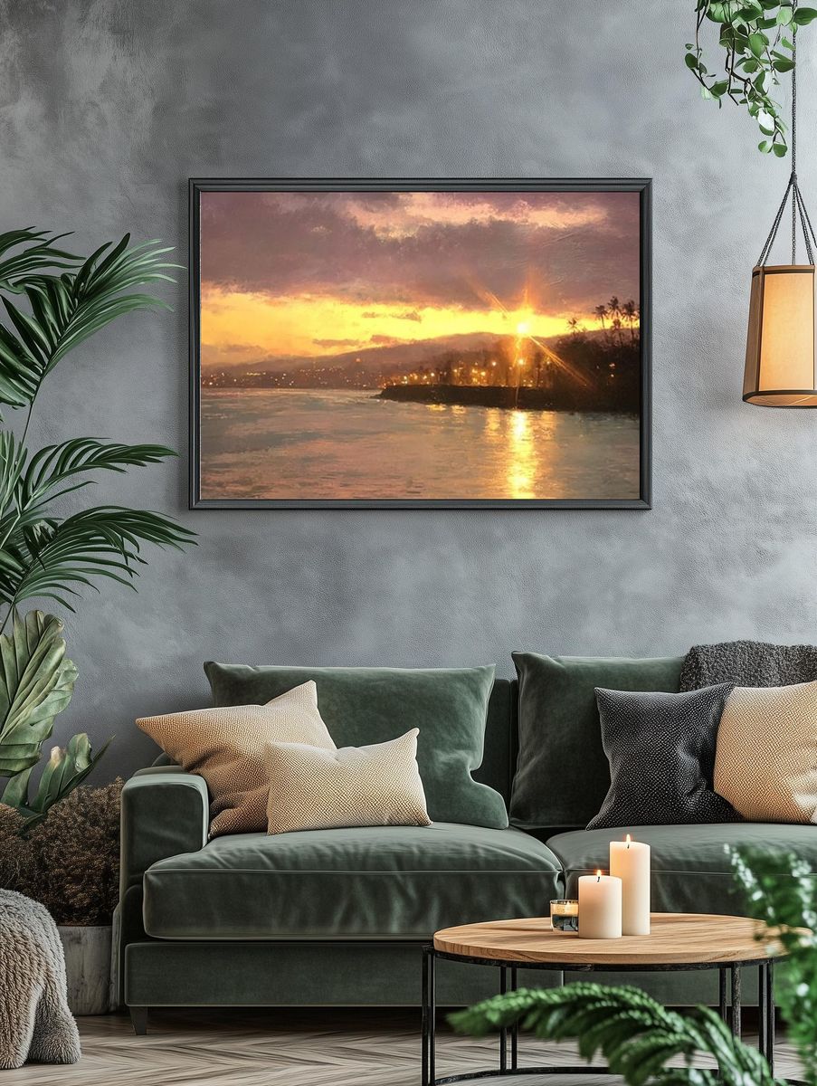 Golden Coastal Sunset Print. — room view 4