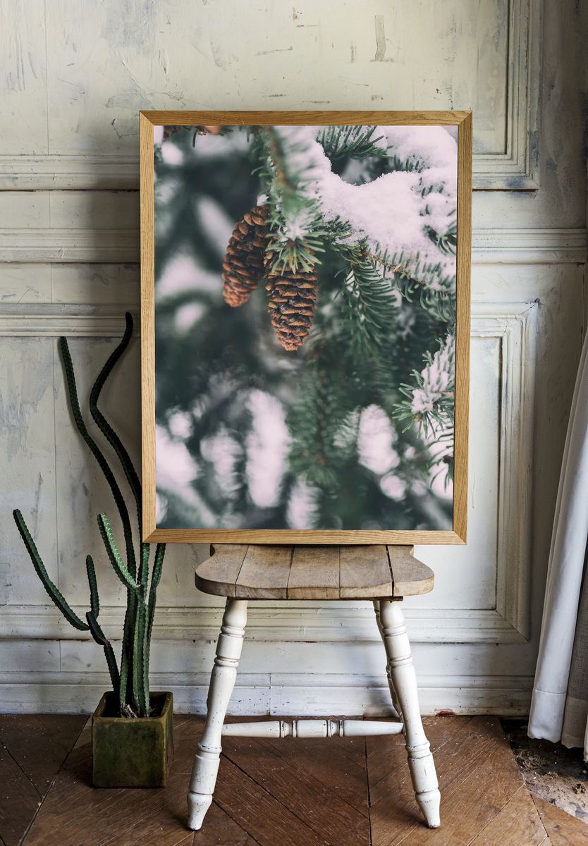 Snowy Pinecones — Nature Print. — room view 1