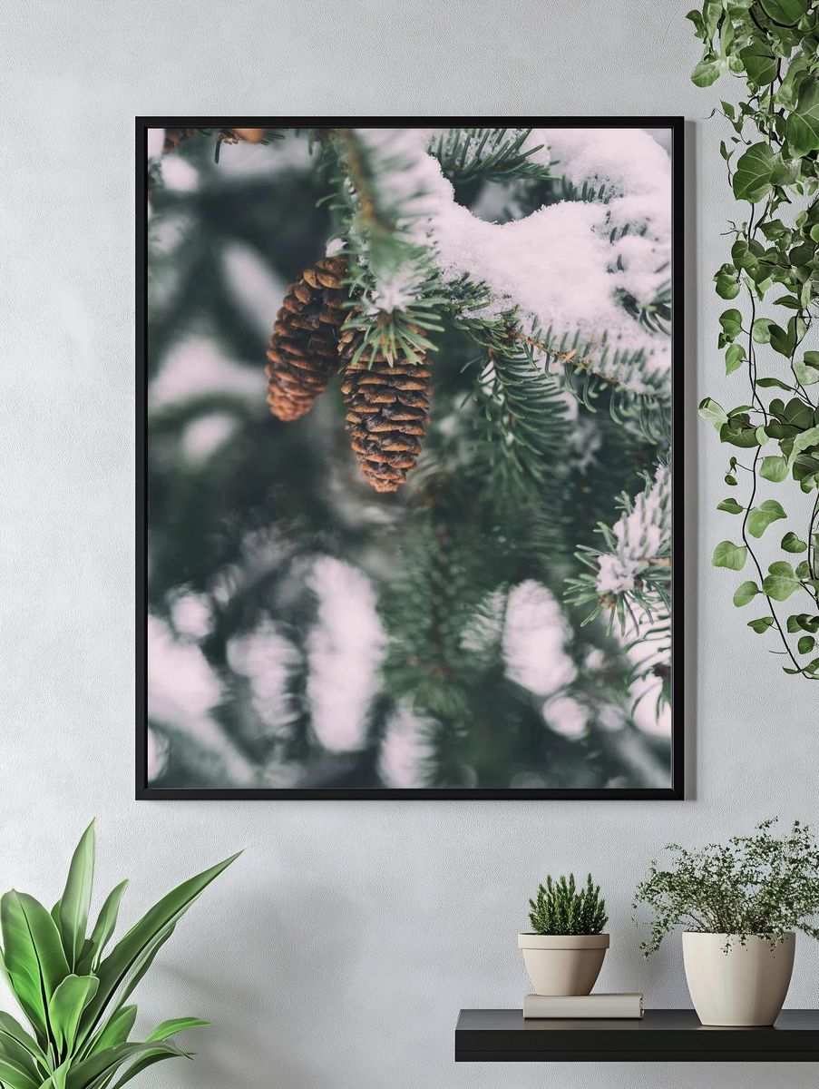Snowy Pinecones — Nature Print. — room view 4