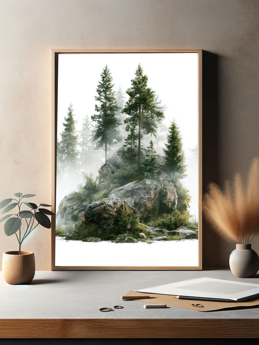 Misty Pine Rockscape Poster. — room view 2