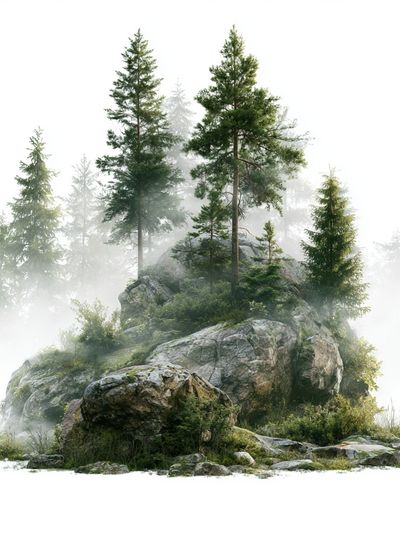 Misty Pine Rockscape Poster. poster