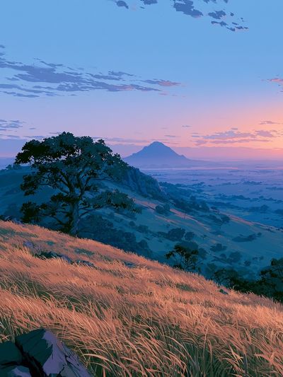 Sunset Mountain Meadow Print. poster