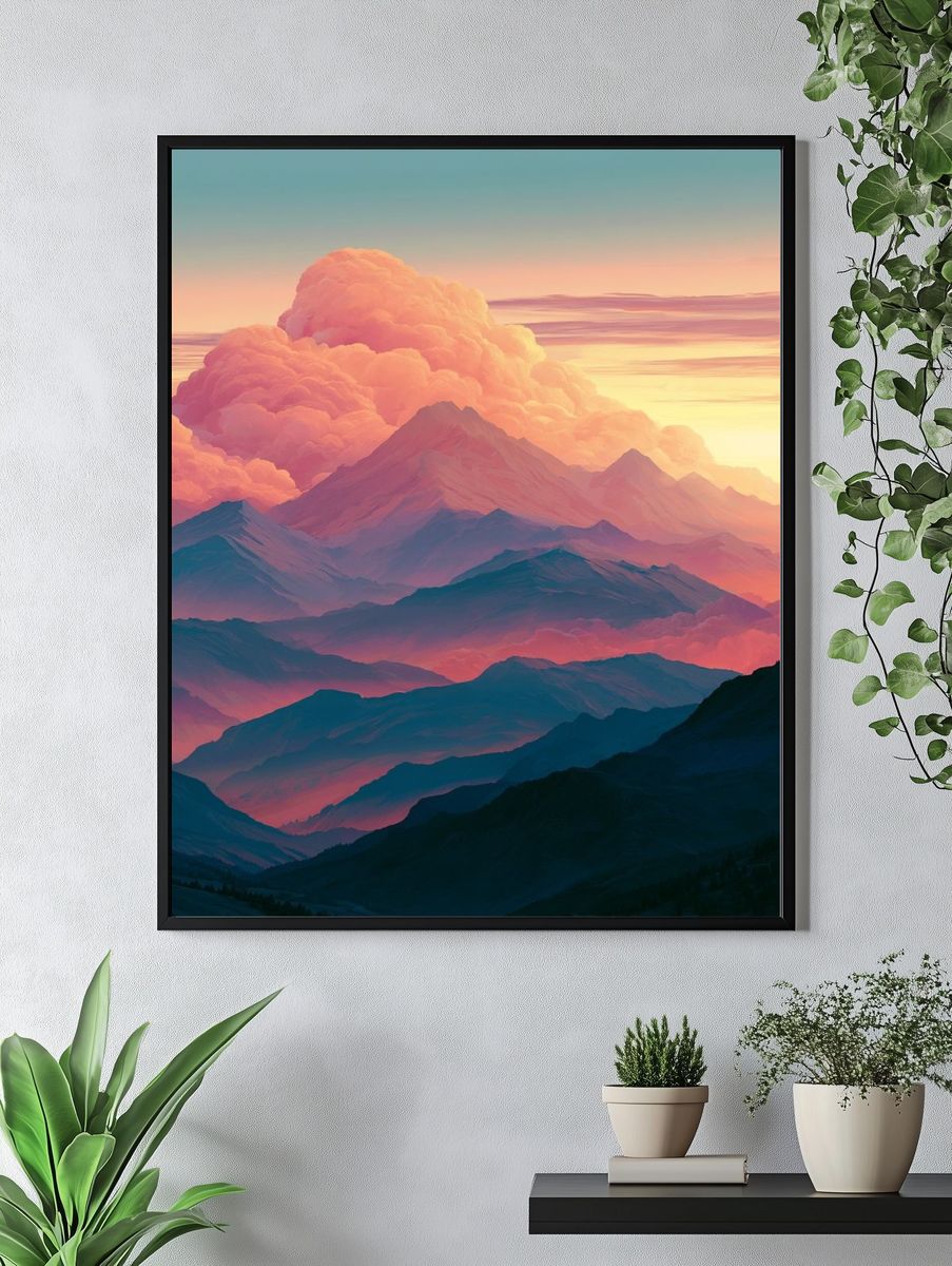 Pastel Mountain Sunrise Print. — room view 4