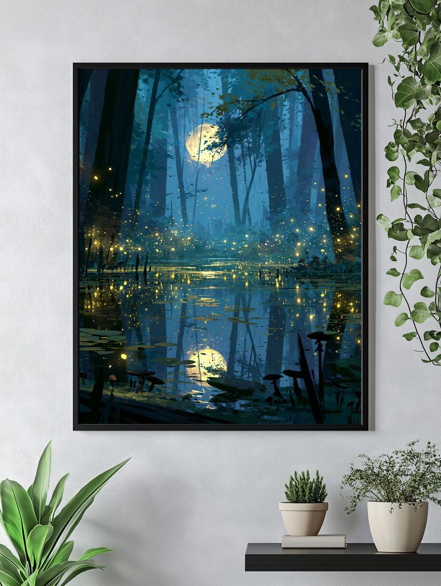Moonlit Firefly Forest Print. — room view 4