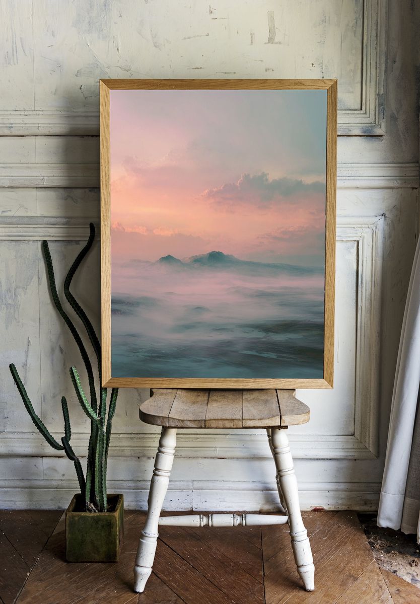 Pastel Misty Seascape Print. — room view 1