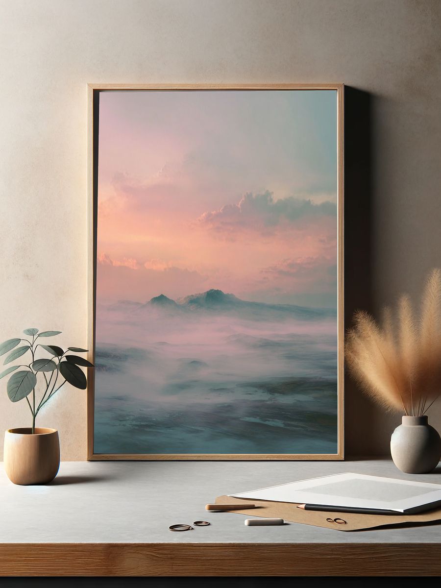 Pastel Misty Seascape Print. — room view 2