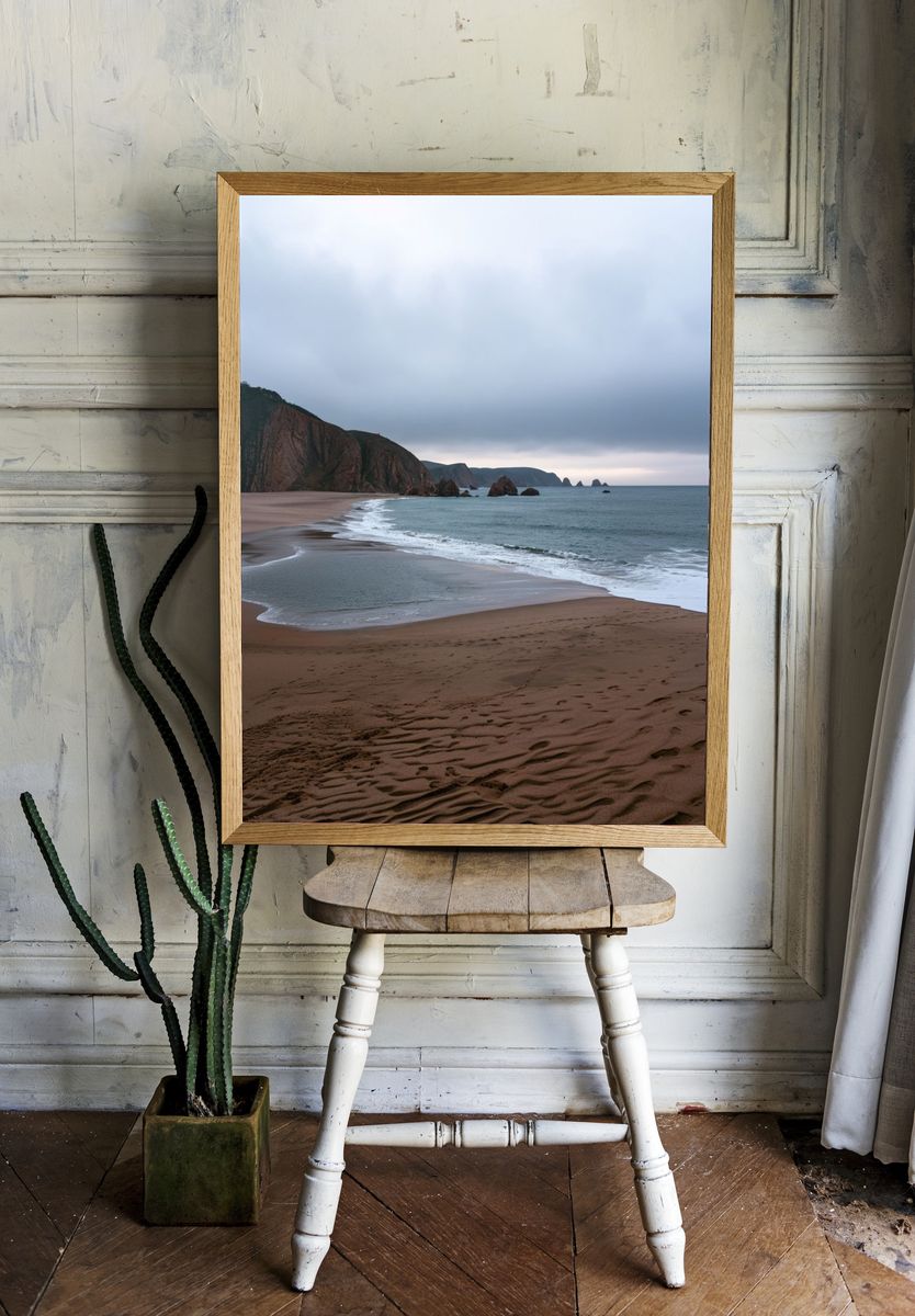 Misty Coastal Beach Landscape Poster. — room view 1