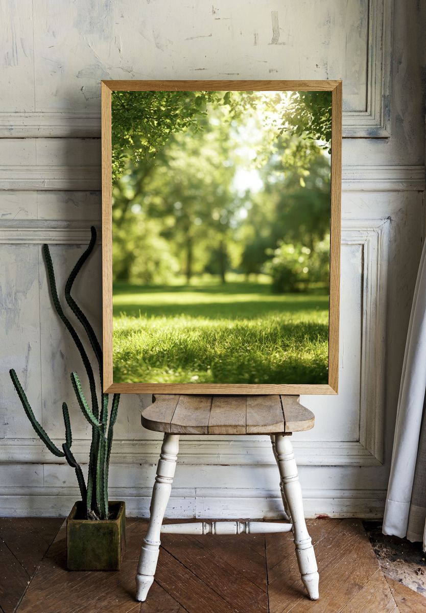 Sunlit Green Meadow Photography Poster. room preview