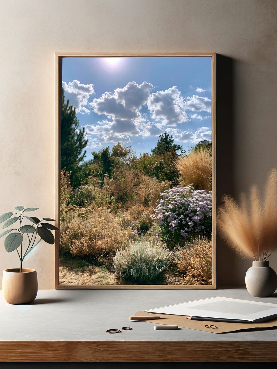 Sunlit Cottage Garden Photography Poster. — room view 2