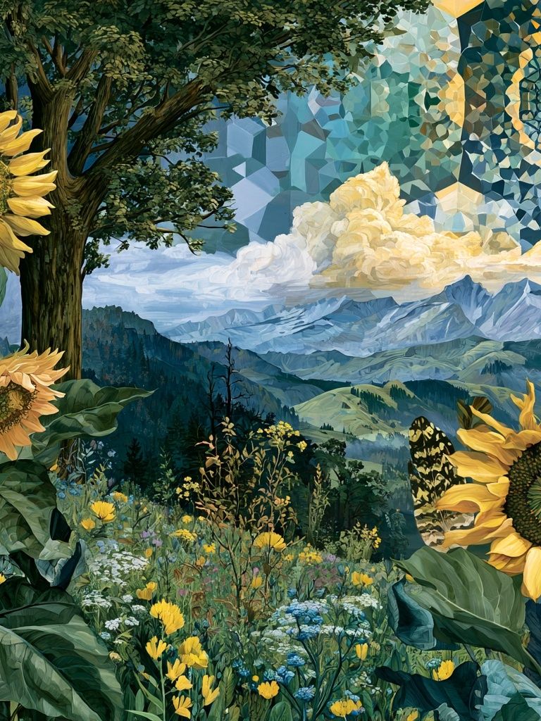 Sunflower Mountain Landscape Poster. poster detail