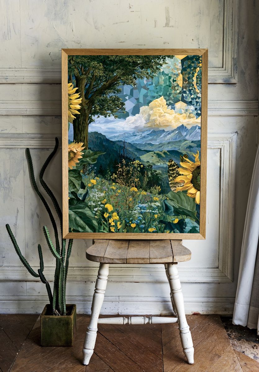 Sunflower Mountain Landscape Poster. room preview
