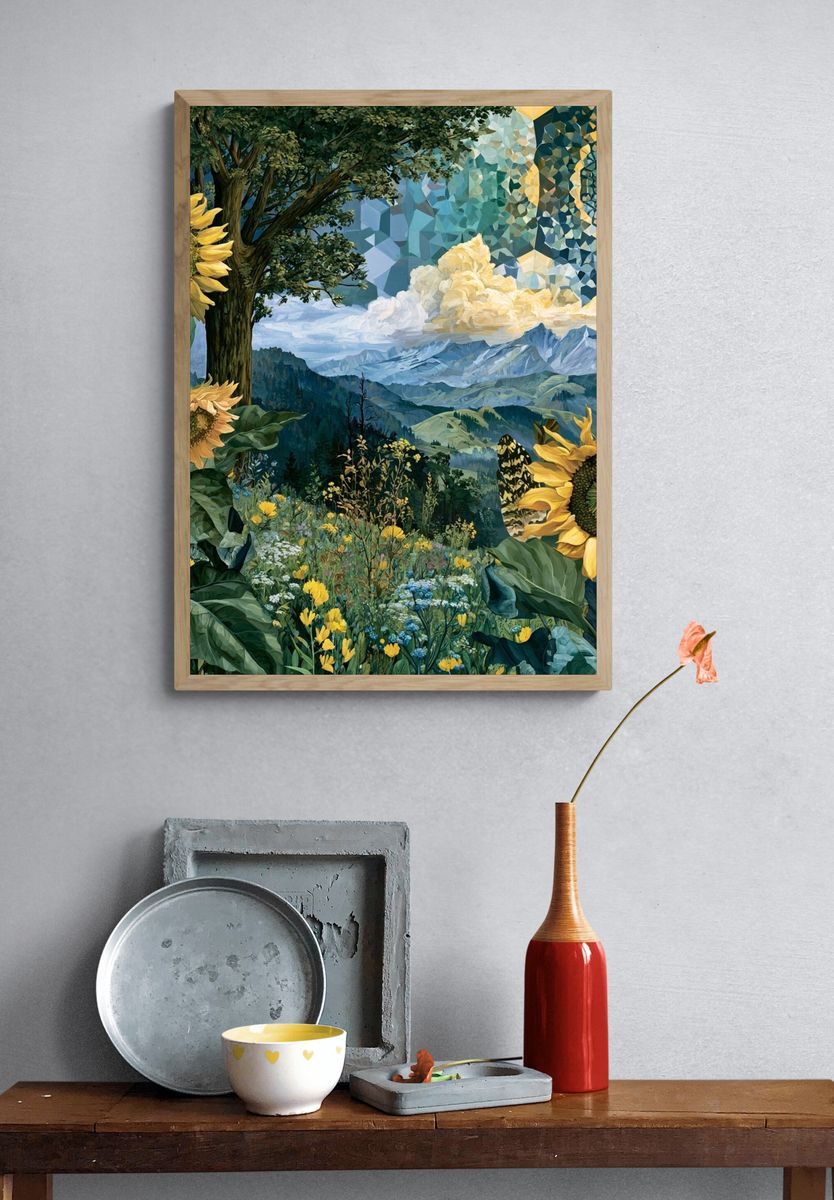 Sunflower Mountain Landscape Poster. — room view 3