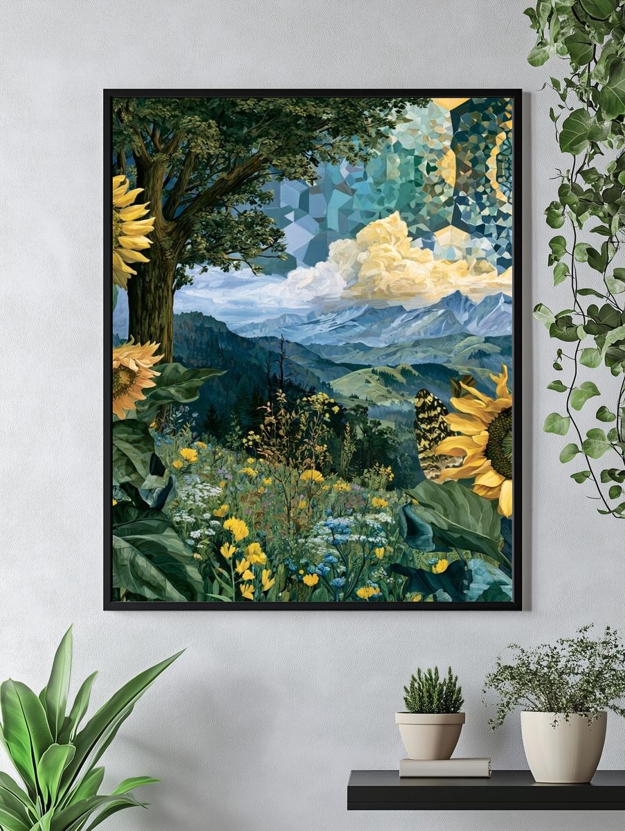Sunflower Mountain Landscape Poster. — room view 4