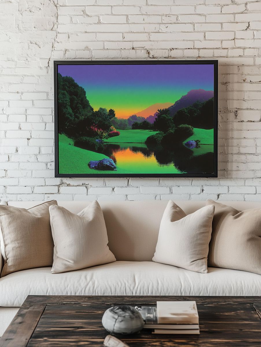 Neon Sunset Landscape Poster room preview