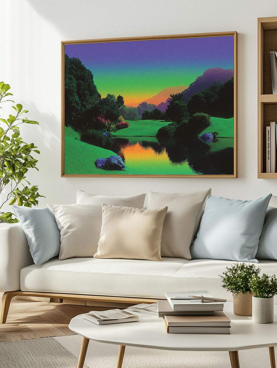 Neon Sunset Landscape Poster. — room view 2