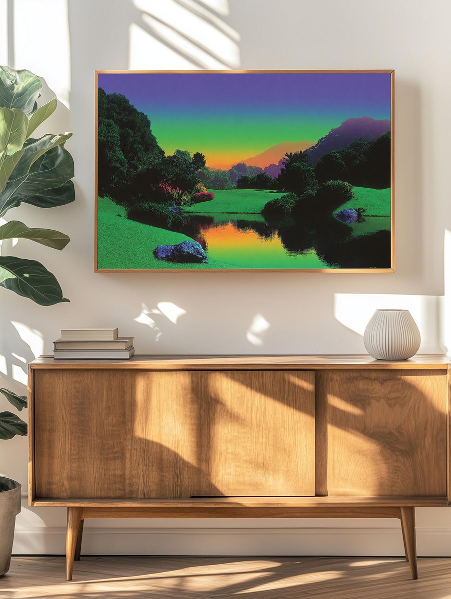 Neon Sunset Landscape Poster. — room view 3