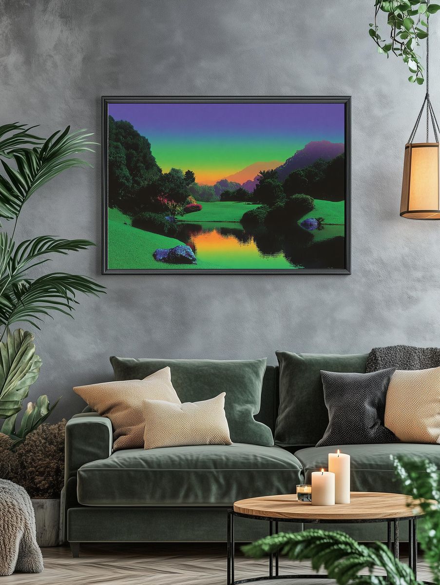 Neon Sunset Landscape Poster. — room view 4