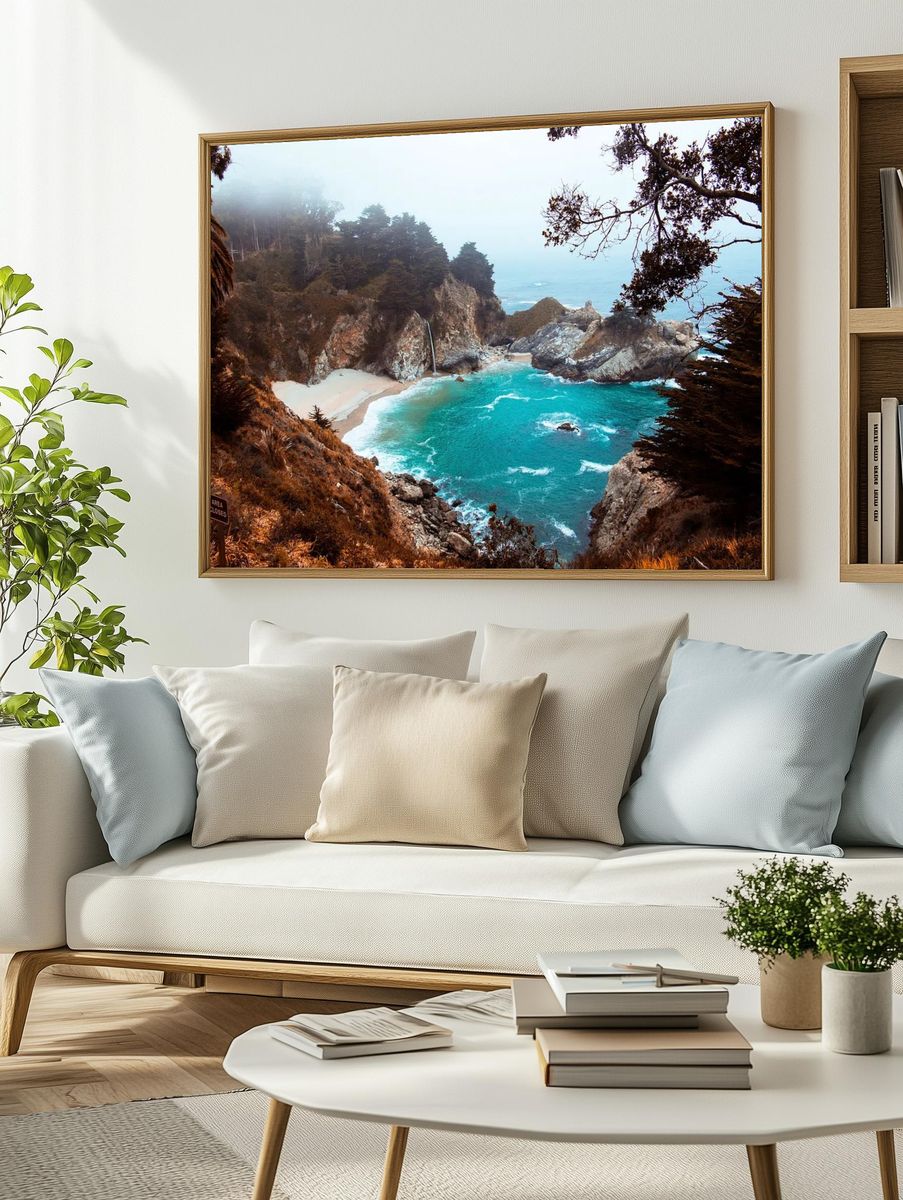 Secluded Beach with Waterfall — Nature Print. — room view 2