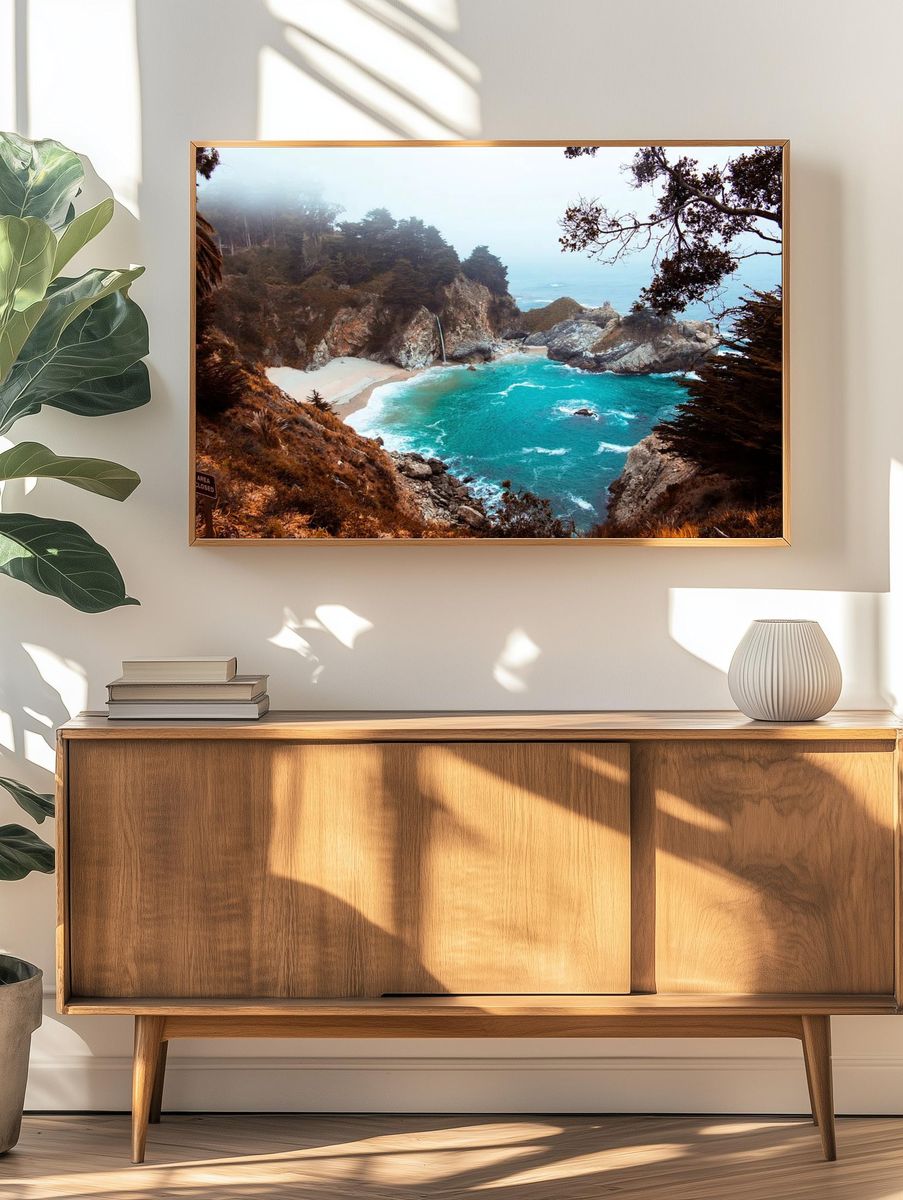 Secluded Beach with Waterfall — Nature Print. — room view 3