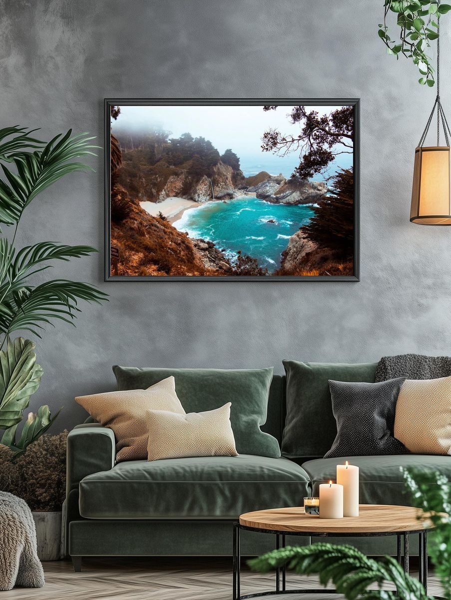 Secluded Beach with Waterfall — Nature Print. — room view 4