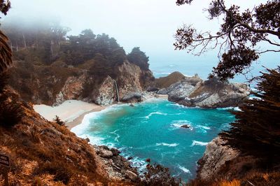 Secluded Beach with Waterfall — Nature Print