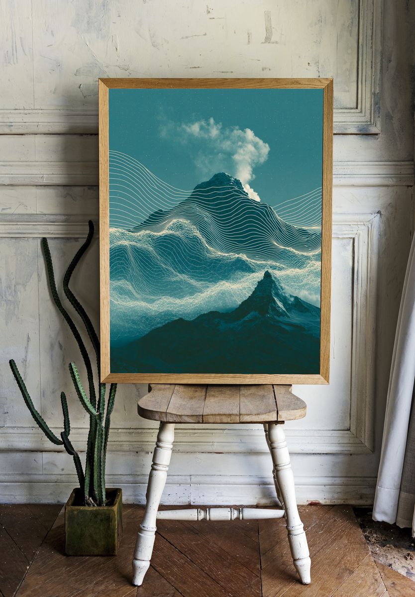 Abstract Mountain Waves Print. room preview