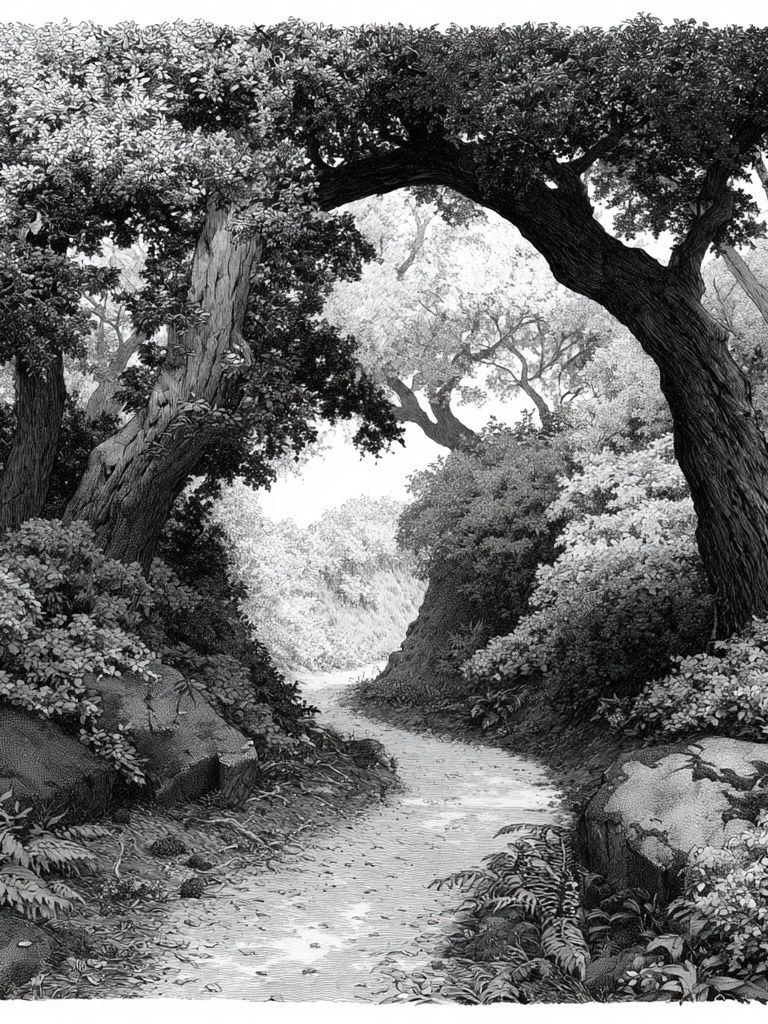 Forest Path Black-White Print. poster detail